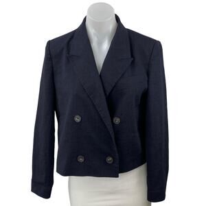 LIST Women's Black Double Breasted Peak Lapel Cropped Blazer Coat Jacket Size S